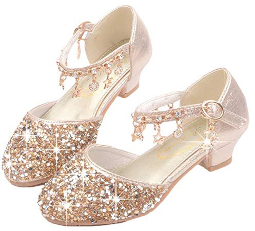 YOGLY Mädchen Prinzessin Schuhe Glitzer Sandalen Flamenco Schuhe Kinder Partei Ballerina Kristall Schuhe Hochzeitsschuhe Karneval Verkleidung Party Kostümschuhe EU35