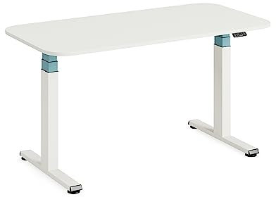 Steelcase Solo Elektromotorisch höhenverstellbarer Homeoffice-Schreibtisch, programmierbares Bedienpaneel, Antikollisionssensor und Kabelnetz, Tischplatte in Snow, Gestell in Pearl Snow/Lagune, 140x70x74