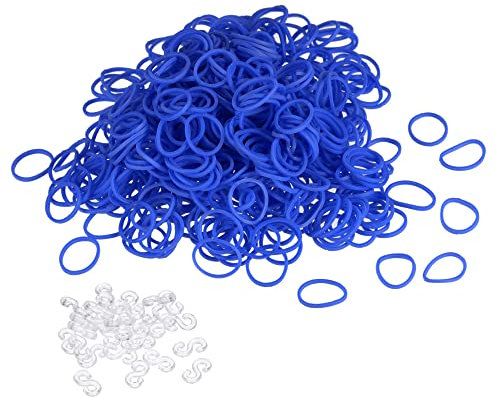 sourcing map Rubber Band Blue Stretchable Rubber Elastic Band 0.5inch Dia with S-Clips for Home Office, Pack of 600