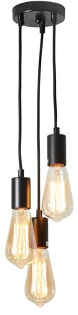 XIHOME 3-armiger antiker klassischer Edison-Lampenschirm verstellbar max.50CM DIY Moderne Spirale 3 Abgehängte Anhänger Decke Spinne Lampe Licht E27 Retro Kronleuchter Speisesaal Schlafzimmer, Schwarz