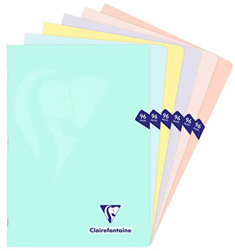 Clairefontaine 308162C Un Cahier Agrafé Mimesys PASTEL - A4 21x29,7 cm - 96 Pages Petits Carreaux - Papier Blanc 90 g - Couverture Polypro Opaque - Couleur Aléatoire