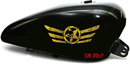 Kit 2 adesivi moto serbatoio teschio stella militare us army gradi chopper harley custom vintage cod. 1684 (091 ORO, OPACO (matt_opaque))