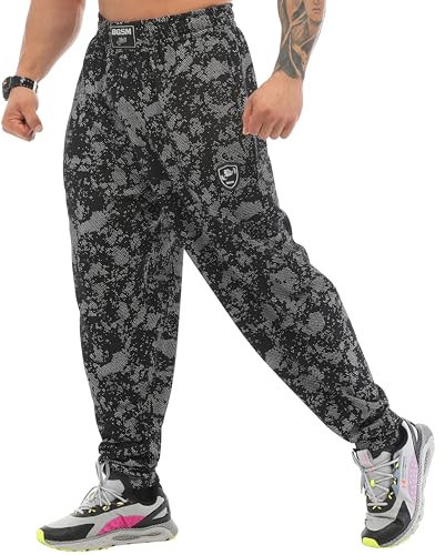 BIG SAM SPORTSWEAR COMPANY Men's Baggy Sweatpants with Pockets, Oldschool Loose Fit Gym Pants, Technic Camouflage, Small