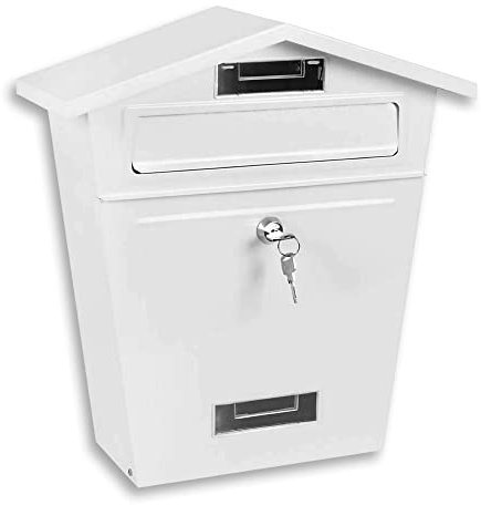 Metal Mail Box Large Wall Mounted with Lock & Keys (WHITE) – mail boxes wall mounted outdoor, outdoor post box, galvanised steel letter box, wall-mount letterboxes