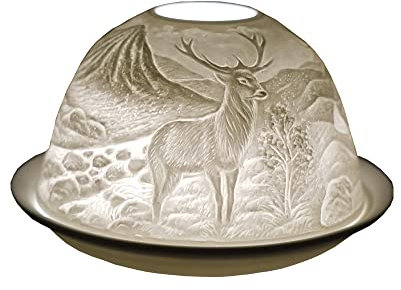 Cello Porzellan-Teelichthalter, Kuppel, ein atemberaubender Kerzenhalter, der ein 3D-Bild projiziert. Zur Verwendung mit duftenden und geruchlosen Teelichtern. Hirsch-Ornament.
