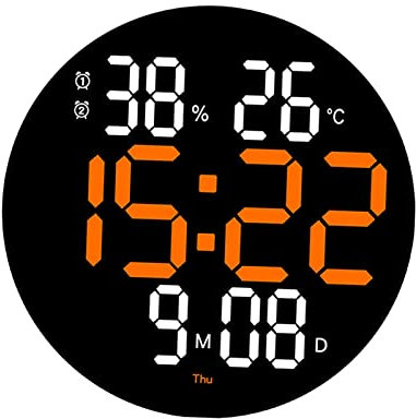 SM SunniMix 25 Cm Pendules Murales, Horloge Radio Pilotée, Horloge Digitale, Horloge Salle De Bain, Horloge Murale Télécommandée D'horloge électronique De LED pour Décorations à La Maison, Orange
