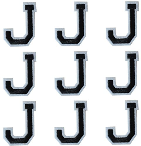 GYGYL Iron on Letters Patches, 9Pcs of 2 Inch Black Letter J Patches, Alphabet Embroidered Patch for Clothes, Dress, Hat, Socks, Jeans, DIY Accessories