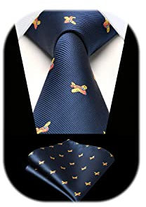 HISDERN Krawatte Navy blau Herren Krawatten Flugzeug Muster mit Einstecktuch Krawatte Hochzeit und Taschentuch Set