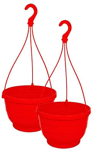 MePla - 2 Stück Ampel KOMET - wetterfestes Pflanzgefäß - UV-beständiger Blumenampel - Pflanztopf - ø25 cm - Rot