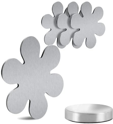 Marzoon 4 Magnetische Tischdeckenbeschwerer aus Edelstahl, Tischtuch-Halter mit Magnet, Silber (Blüte) - Praktische Tischdeckengewichte für Garten & Innenbereich