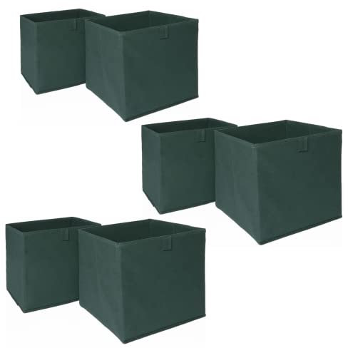 OHS Set of 6 Fabric Storage Boxes Home Organiser Toys Clothing Bathroom Pop Up Collapsible Foldable Cube Box, Forest Green