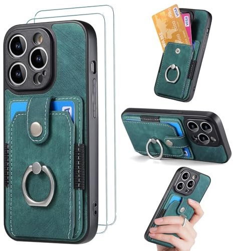 FMPCUON Funda para Google Pixel 7A,con [2X Vidrio Cristal Templado] Tarjetero y 360 Anillo Soporte PC y Silicona TPU Case Verde Funda de Cuero Tipo Cartera