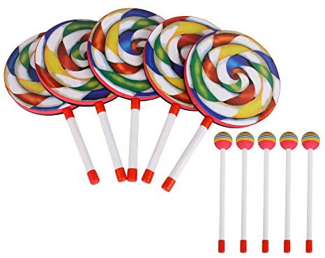 Bstinay 5PCS Lollipop Form Hand Trommel 200MM Hand Trommel Musikinstrumente Multicolor