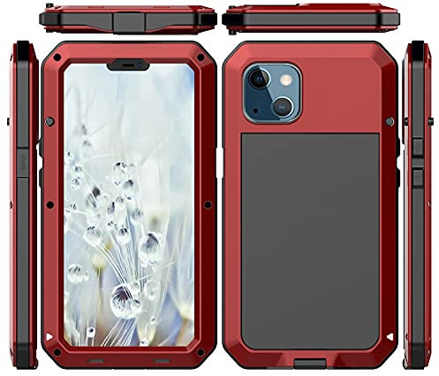 Amulent Case For iPhone 13 Mini Metal Case Red Heavy Duty Gorilla High Impact Shockproof Tough Protective Armor Defender Dustproof Comfortable Durable Mobile Phone Cover For iPhone 13 Mini