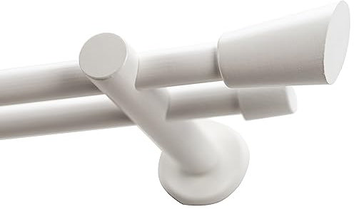 Garesa Gardinenstange Molis Ø 20mm, 2-läufig, Weiß lackiert I Stabile Vorhangstange ohne Ringe I Mit Endknopf Keil I Auch für mittelschwere Vorhänge I 160cm