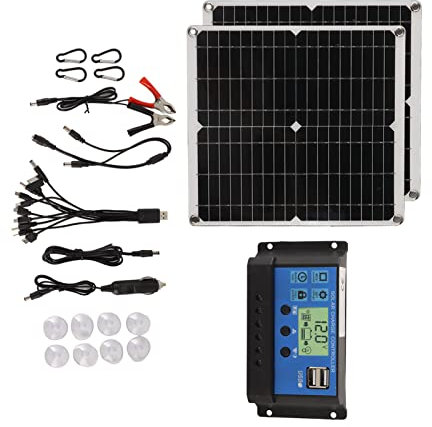Kit de Panneau Solaire 50W Panneau Solaire 60A Ensemble de Contrôleur de Solaire avec 2 Sorties USB pour Camping-car Blackout