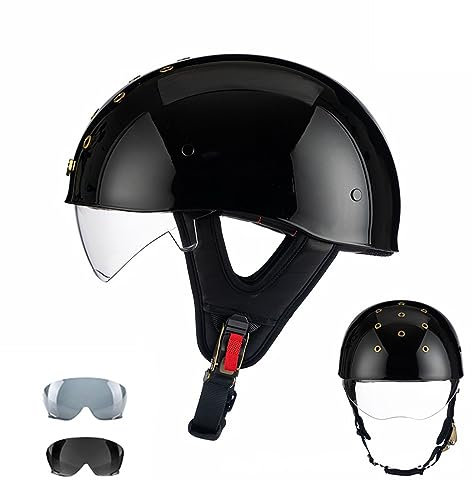 Motorradhelm Herren Damen Vier Jahreszeiten Mit Brille Schnellverschluss Schnalle Retro Mode Jethelm Jethelm ECE-Zertifiziert Rollerhelm Für Cruiser Chopper Sturzhelm