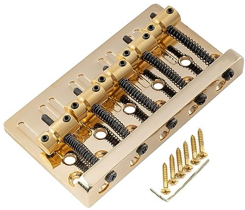 Musiclily Pro 17mm Heavy Duty Chevalet Basse 5 Cordes Pontets Laiton et Plaque Acier pour Precision/Jass Bass, Doré