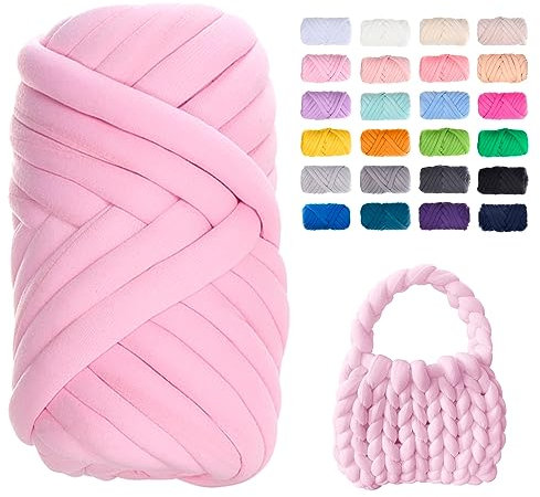 Uiopa Filato Gigante Rosa, 500g Filo Cotone Grosso Tubolare a Mano, Gomitolo di Filato Chunky Yarn per Borse, Coperte, Cestini, Nidi di Animali Domestici, Artigianato Fai-da-Te