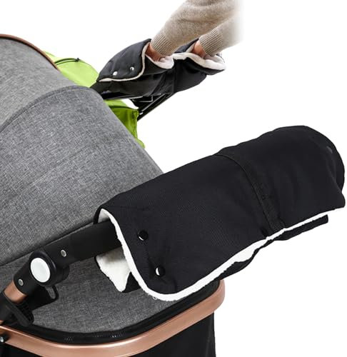 DKDDSSS Pram Pushchair Gloves, Stroller Fleece Hand Muff, Pram Gloves Hand Gloves Waterproof Windproof Anti-Freeze Extra Thick Warm Winter Baby Stroller Gloves, Black