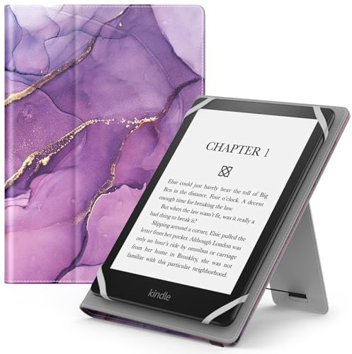 MoKo Funda Universal para 6,6.8,7 Kindle eReaders Fire Tableta - Kindle/Kobo/Voyaga/Lenovo/Sony Kindle E-Book E-Reader Tableta, Carcasa Folio con Correa de Mano y Soporte, Mármol Púrpura Dorado