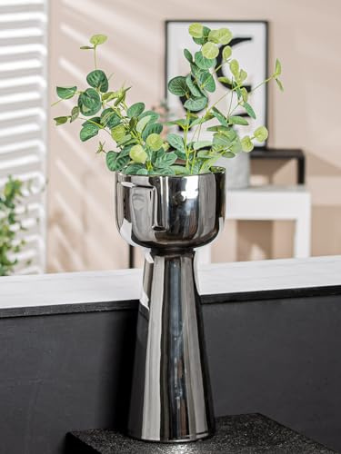 GILDE Dekovase Gesichtsvase - Blumenvase Vase groß aus Keramk Silber glasiert - Deko Wohnzimmer Geschenk Geburtstagsgeschenk - Farbe: Silber Höhe 45,5 cm