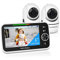 HelloBaby Babyphone mit 2 Kameras, 3500 mAh Akku, 5 Geteilter Bildschirm, 355°/120° Schwenken-Neige Babyphone, Kein WLAN, ECO, 2 Wege Audio, Nachtsicht, 8 Schlaflieder