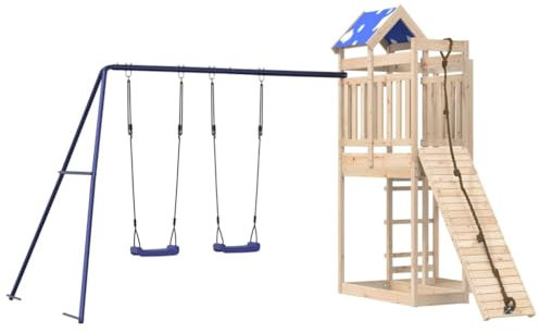 vidaXL Spielturm, Klettergerüst mit Kletterwand Seil Schaukeln, Kinder Kletterturm Spiel-Zubehör für Garten, Holz Spielplatz Spielhaus, Massivholz Kiefer