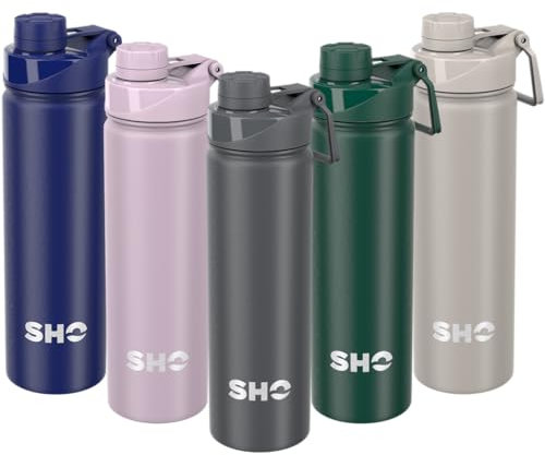 SHO Stainless Steel Sports Bottle - Leak Proof, BPA Free, No Sweat, Vacuum Insulated Double Walled Metal Flask Water Bottle - 12 Hours Hot 24 Hours Cold (660ml Slate)
