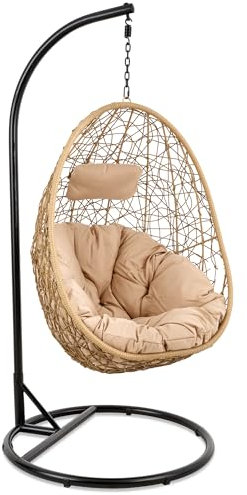 di volio Hängesessel BACOLI Hängekorb Hängeschaukel für Garten und Terasse inkl. Kissen + Fleecedecke (Beige/Beige)