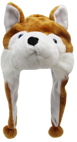 GADMEXILY Plüsch-Tierhut für Halloween, Weihnachten, gemütliche, lustige Hüte, Kostüm, Neuheit, Party-Kappe für Kinder, Mädchen, Jungen, Erwachsene – Einheitsgröße (brauner Husky)