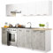 3E 3xE living.com Küchenset: eine Schublade, elf Türen, zwölf Einlegeböden, Farbe: weiß | Beton, A: B: 240 cm, H: 203 cm, T: 46 cm