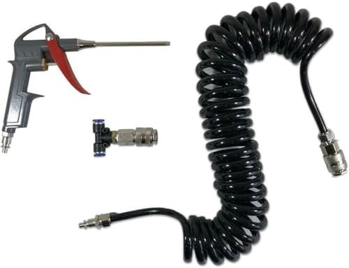 5m Heavy Duty Air Duster Gun Quick Connects Recoil Hose High Pressure Dust Air Blow Compressor Cleaning Kit Lorry Truck Car Black