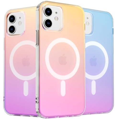 ORNARTO Compatible with iPhone 12,iPhone 12 Pro for MagSafe Case,Shockproof Protective Rainbow Case,Wireless Charging Magnetic Phone Cases Iridescent Cover 6.1 inch-Gold