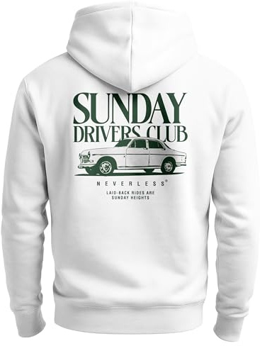 Neverless® Herren Hoodie Backprint Oldtimer Auto Sunday Driver Club Aufdruck Retro Männer Fashion Streetstyle