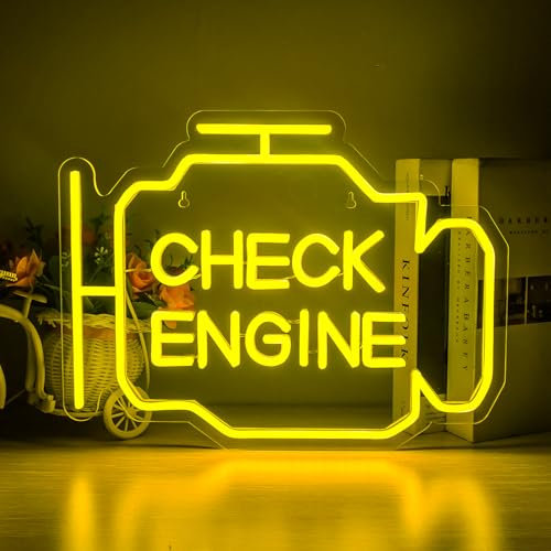 Horseneon Panneau néon Check Engine pour garage panneaux lumineux à LED pour atelier de réparation automobile variateur USB néon jaune pour décoration murale atelier de réparation de garage