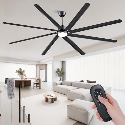Ventilatori da soffitto industriali da 243,8 cm con luci 3CCT, grande ventilatore da soffitto con motore CC silenzioso, ventilatore da soffitto per garage da 1 a 6 velocità del vento reversibile, 8