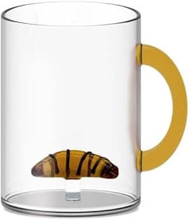 WD Lifestyle - Tazza in Vetro Borosilicato 420ml con Manico Colorato e Decorazione Brioches