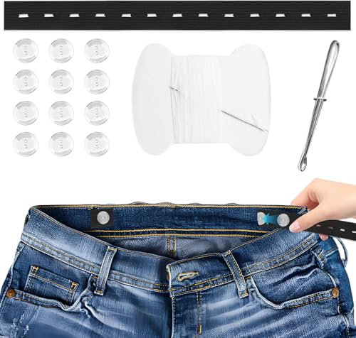 Lot de 6 ceintures élastiques noires avec 12 boutons, aiguilles et fil pour jupe, rallonge de pantalon de maternité, serre-taille de pantalon, ajusteur de taille pour enfants, rallonges de taille