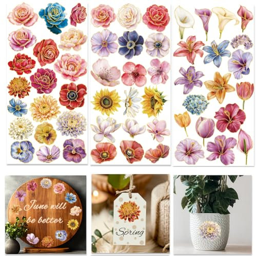 INFUNLY 3 Blatt Blumen Transferfolien Zum Aufreiben Mit Goldenen Holografischen Umrissen Für Weihnachten 5.9 × 11.8 Pfingstrosen Rosen Transferfolien Aufkleber Botanische Möbel Transferfolien Für Ha