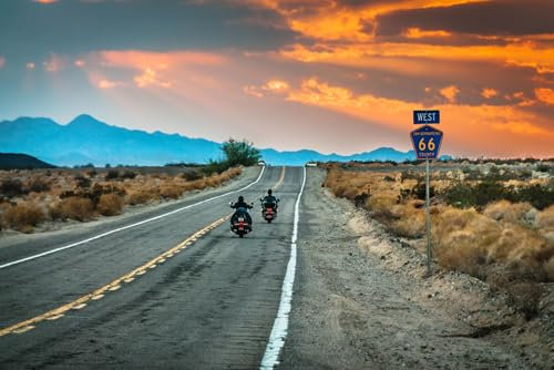 Puzzle für Erwachsene 1000 Teile Biker Reiten Motorrad Sonnenuntergang auf Route 66 Strand Palme Landschaft Bild Ozean malerisch tropische Natur Familie lustig herausfordernd Urlaub Puzzles Geschenk
