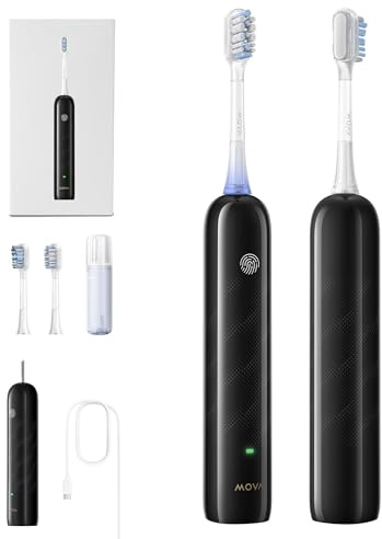 Mova Fresh SweepDrive™ elektrische Zahnbürste, wiederaufladbare elektrische Zahnbürste für Erwachsene, Typ-C-Ladung, intuitiver Drucksensor, 3-in-1-Ersatzbürstenkopf mit Halter,Schwarz