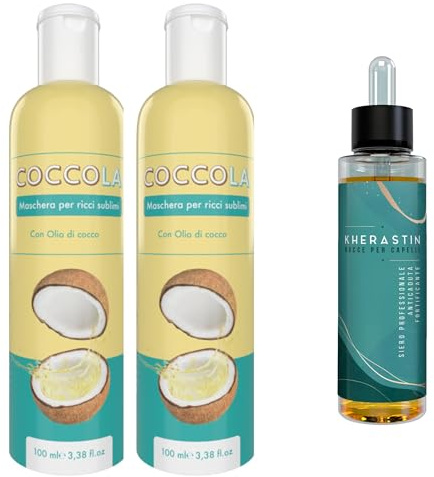 Kit Trattamento Capelli Ricci Rinforzante – Maschera Nutriente e Spray Anticaduta Kherastin – Idratazione Profonda, Definizione Ricci e Protezione Termica – AlohaLabs