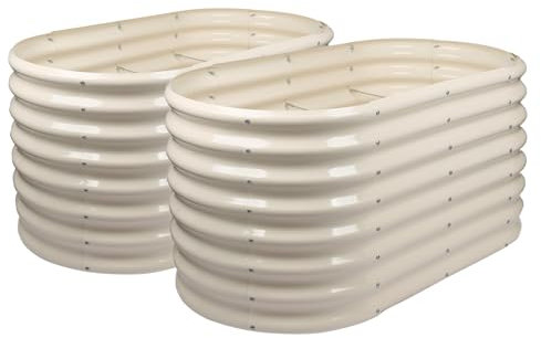 Harbour Housewares Raised Garden Bed - Ivory - 120 x 60 x 60cm - 2x - Rounded - Bottomless Metal Raised Bed Galvanised Steel Planter Box for Growing Outdoor Plants, Vegetables, Flowers and Herbs