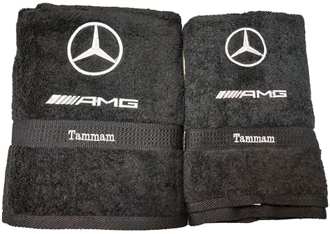 Generisch Handtuch Duschtuch, Set Geschenk Mercedes Baumwolle Bestickt, personalisiert NEU (dunkelgrau, 2er Set)