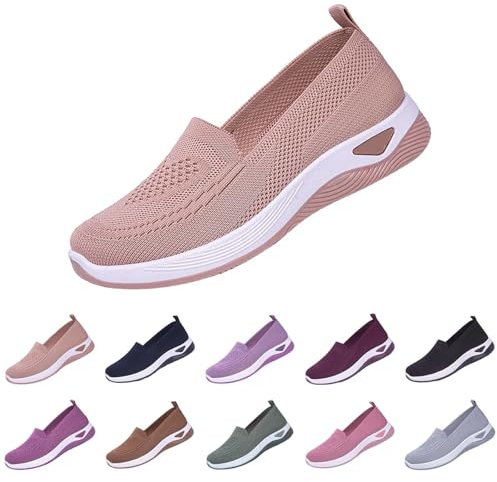 Hotter Shoes Women Clearance Slip On Trainers Women Wide Fit Ladies Breathable Mesh Walking Running Shoes Comfortable Arch Support Soft Sole Athletic Ladies Footwear Clearance.Sale Coffee 4