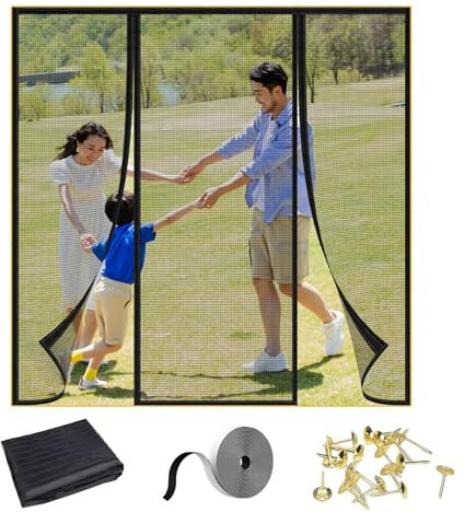 Zanzariera Magnetica per Porta 265x265cm(WxH) Nero Laterale Reti Antimosche Chiusura Automatica Tende Magnetica Si Impedisce Agli Insetti per Porta D'Ingresso Cortili