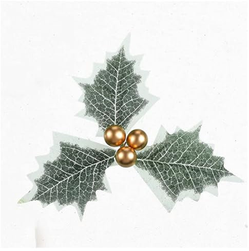 Hrlace Acebo artificial con hojas verdes Navidad bayas acebo hojas de acebo para corona de Navidad, árbol de Navidad, boda, fiesta, caja de regalo, decoración de mesa, 2# 50 unidades