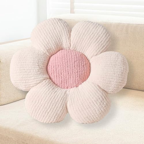 Gohytal Blumenkissen, Creme Blumengestalt Zierkissen,Blumen Plüsch Kissen 40cm,Schmusekissen Flausch Dekokissen,Weiche Kissen Deko für Kinder Mädchen für Sofa Bett Wohnzimmer Schlafzimmer Kinderzimmer