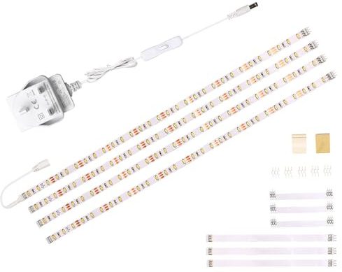 WOBANE Under Cabinet Lighting Kit,Flexible 4 x 50cm LED Strip Lights,Super Bright Under Counter Lights for Kitchen,Cupboard,Desk,Monitor Back,Shelf,DIY Tape Light,4000K,12v Adapter